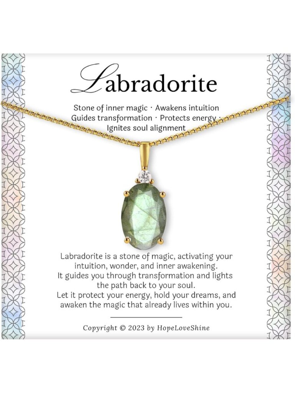 Labradorite Crystal Necklace - 18K Gold Plated Jewelry with Message Card for